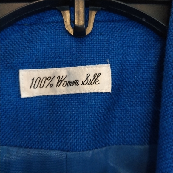 Ann May Blue Silk Open Front Blazer Jacket 4 - Picture 4 of 10